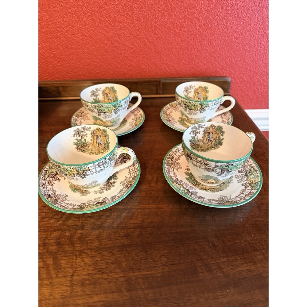 Vtg Copeland Spode Spode's Byron Set Of 4 Tea Cups & Saucers